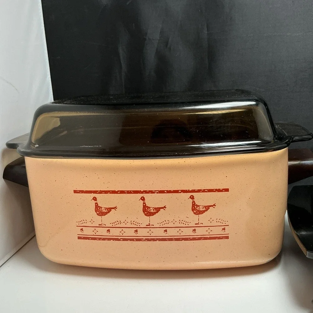 Vtg West Bend 6 Qt Slow Cooker Griddle Amber Glass Lid Chicken Rooster Tested